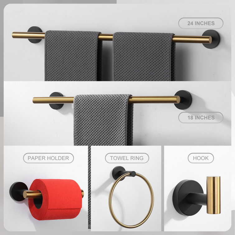 Matte Black and Gold 6-Piece Stainless Steel Bathroom Hardware Set