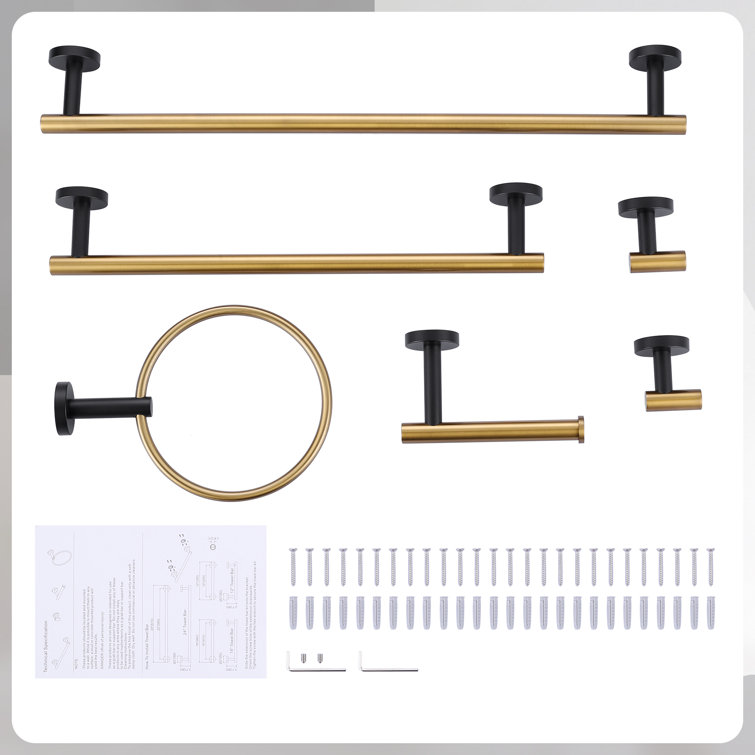 Matte Black and Gold 6-Piece Stainless Steel Bathroom Hardware Set