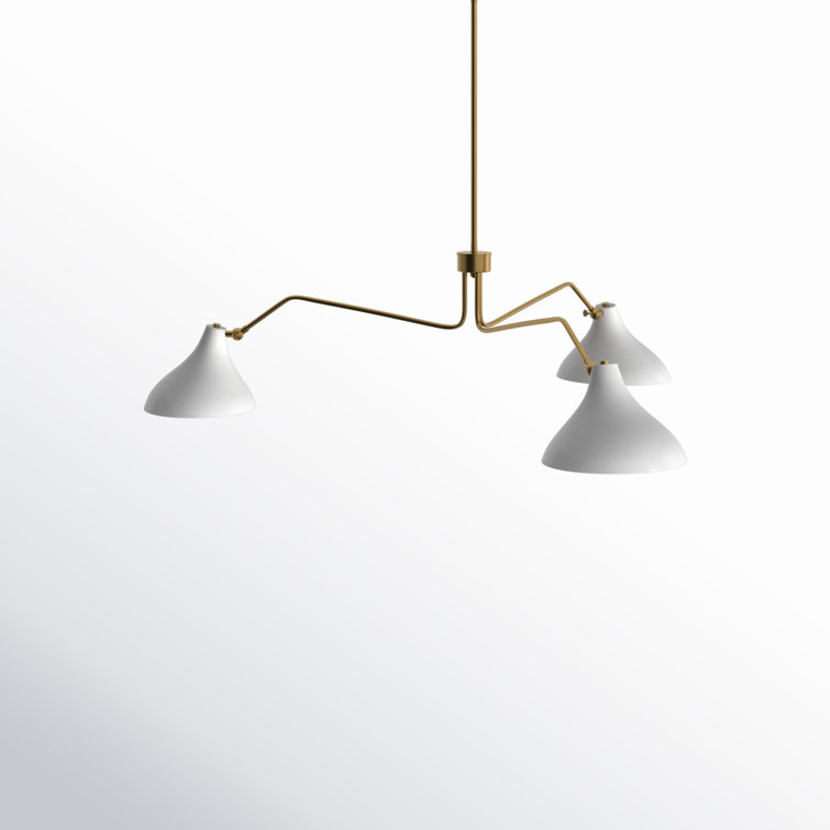 Natural Brass 3-Light White Metal Spider Chandelier