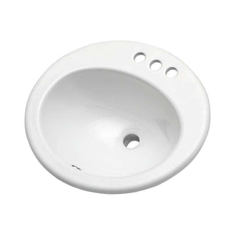 Glossy White Ceramic Oval Drop-in Bathroom Sink with 3 Faucet Holes