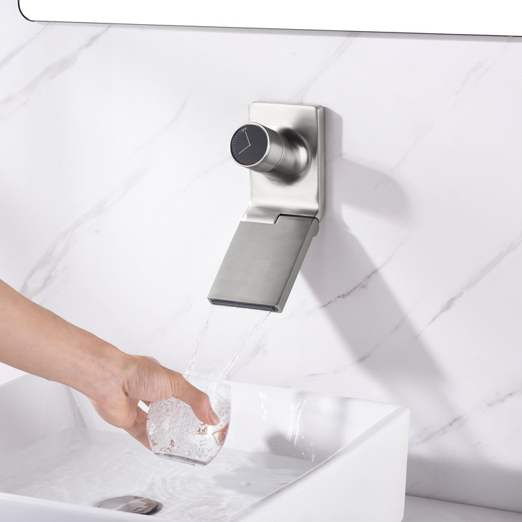 Brushed Nickel Wall Mount Bathroom Faucet with Adjustable Waterfall Spout