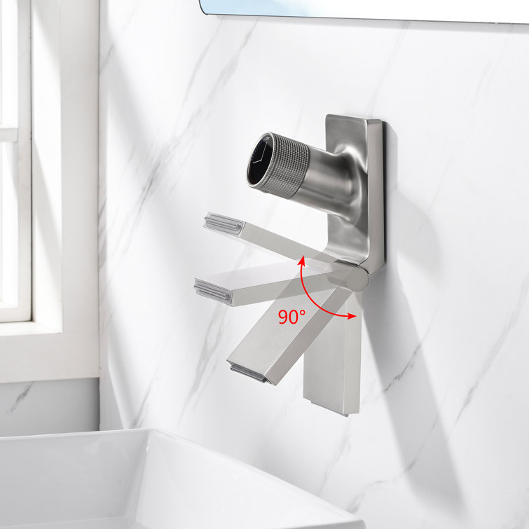 Brushed Nickel Wall Mount Bathroom Faucet with Adjustable Waterfall Spout