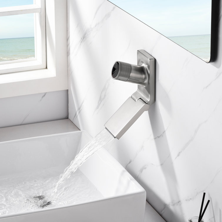 Brushed Nickel Wall Mount Bathroom Faucet with Adjustable Waterfall Spout
