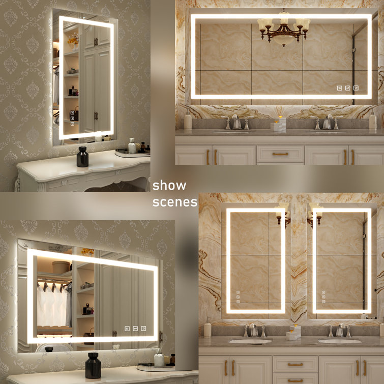 TOOLKISS Led Bathroom Mirror 72 x 36, Dimmable Vanity Mirrors For Wall, Anti-fog, 3 Colors Adjustable, Memory, Double Led Lights ( Front And Backlit ) Durable Tempered Material