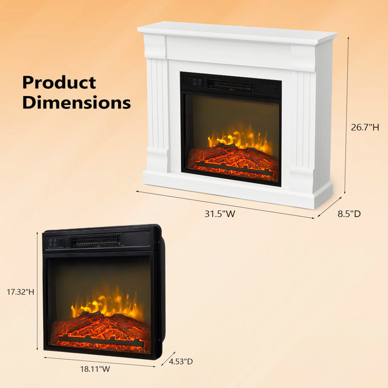 32" White Freestanding Electric Fireplace with Wooden Cabinet