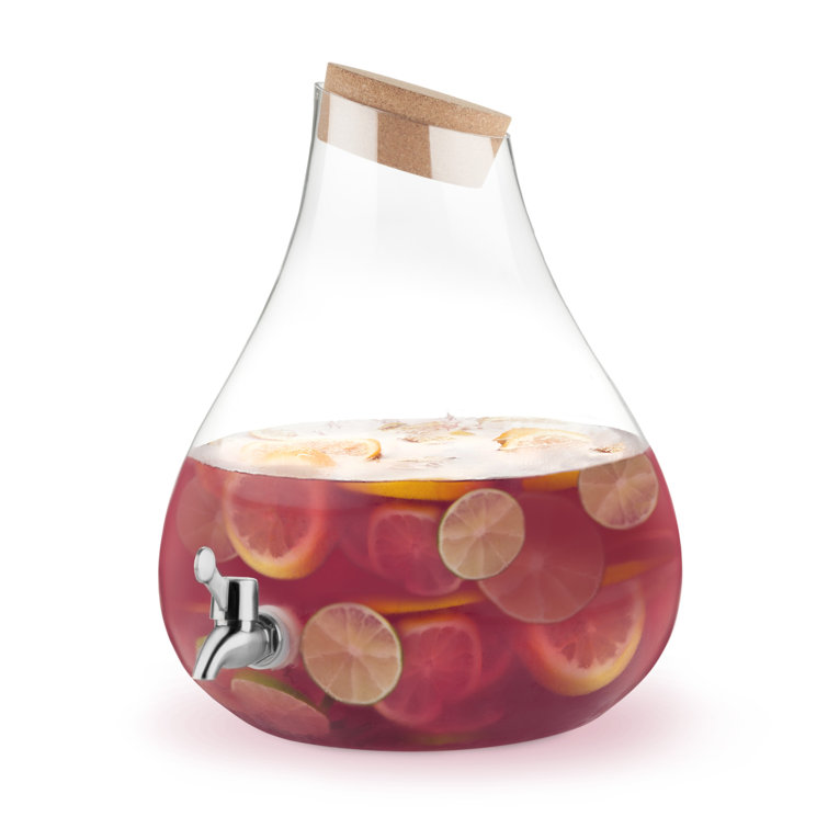 Teardrop Glass Beverage Dispenser with Cork Top and Silver Spigot
