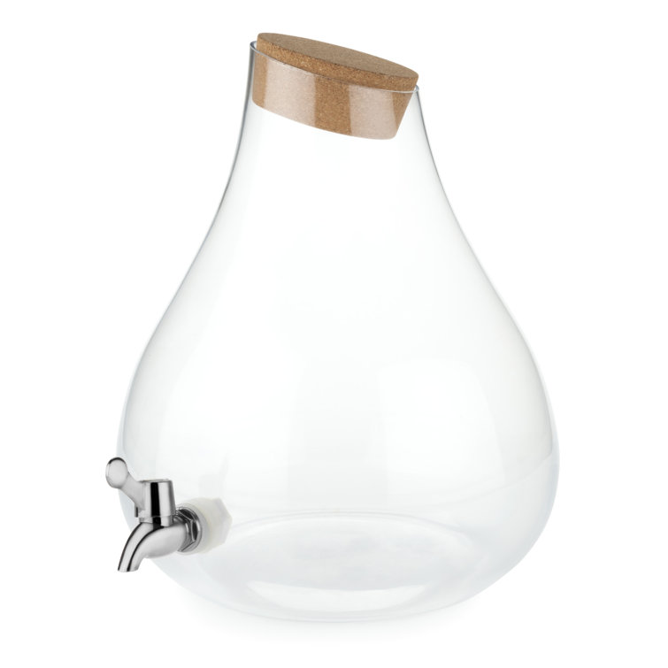 Teardrop Glass Beverage Dispenser with Cork Top and Silver Spigot