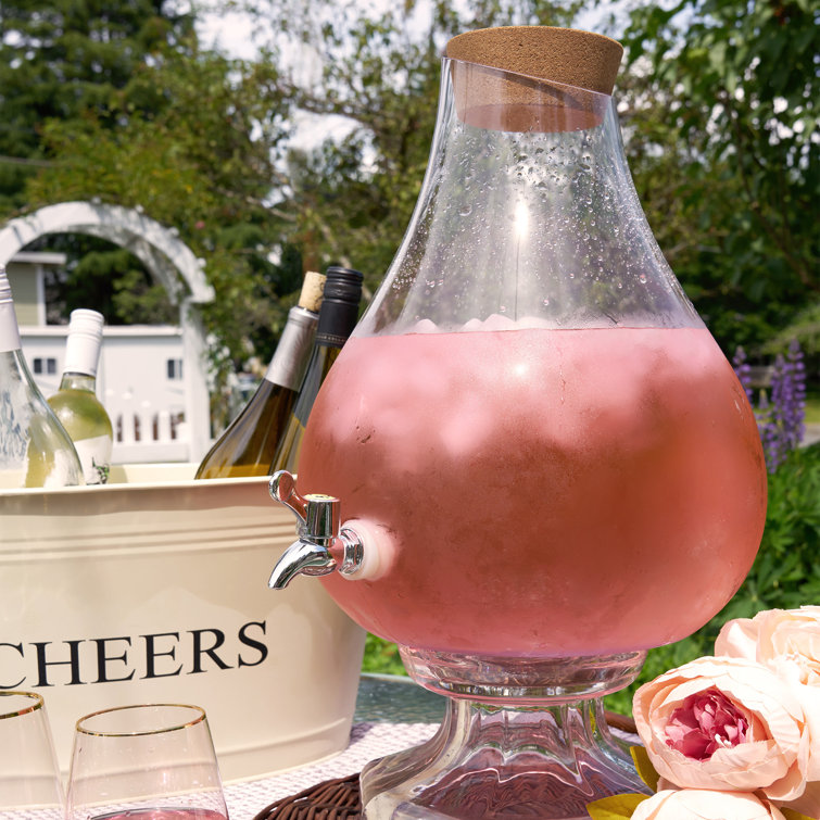 Teardrop Glass Beverage Dispenser with Cork Top and Silver Spigot