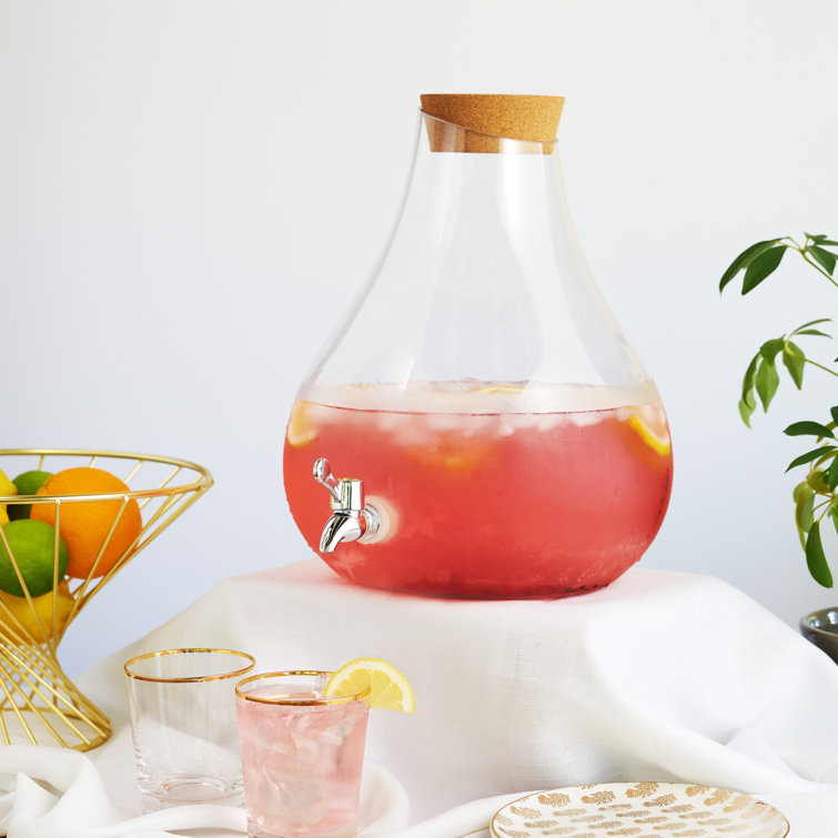 Teardrop Glass Beverage Dispenser with Cork Top and Silver Spigot