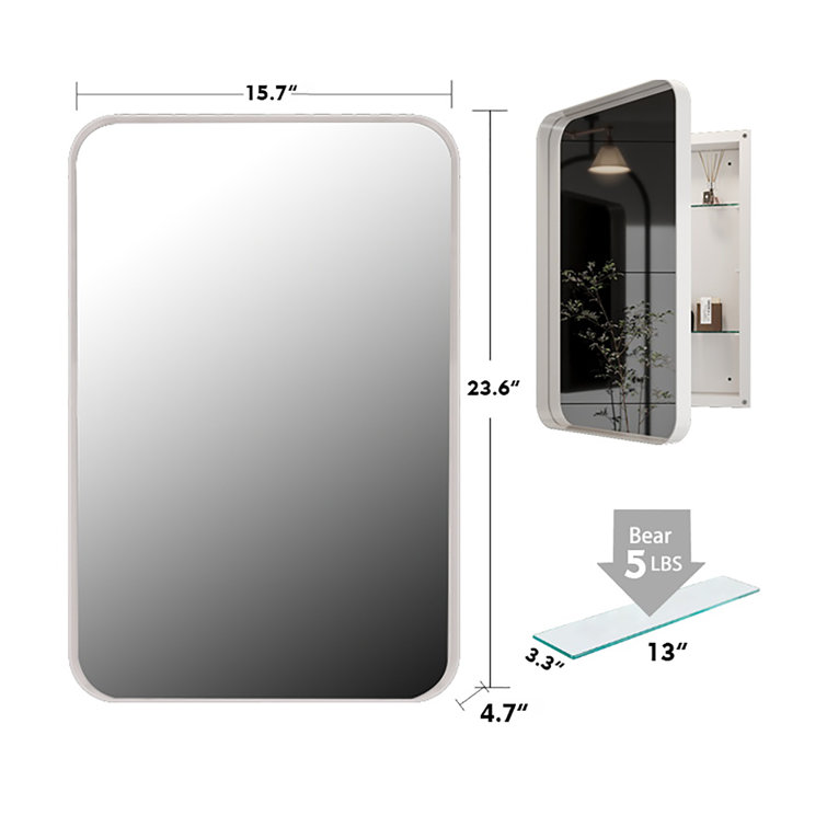 White Metal Medicine Cabinet with Mirror and Adjustable Shelves