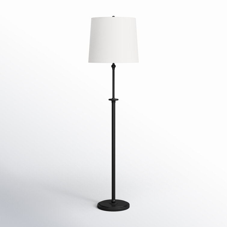 64.25'' Black Steel Floor Lamp with White Linen Shade