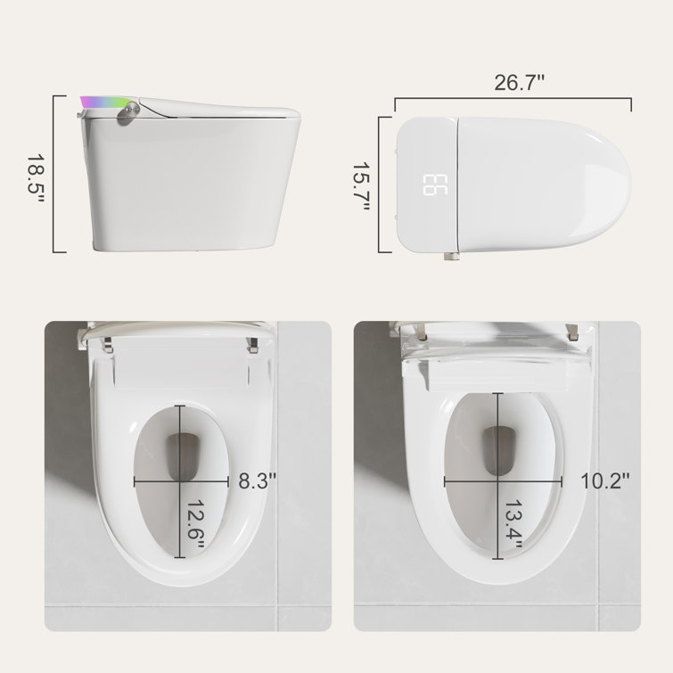 Smart White Elongated Tankless Bidet Toilet with Heated Seat and Remote