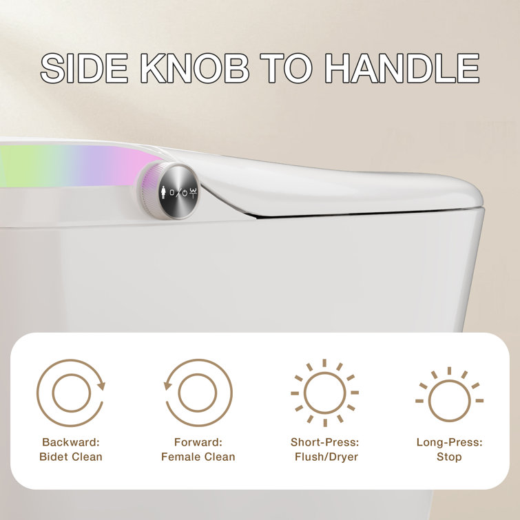 Smart White Elongated Tankless Bidet Toilet with Heated Seat and Remote