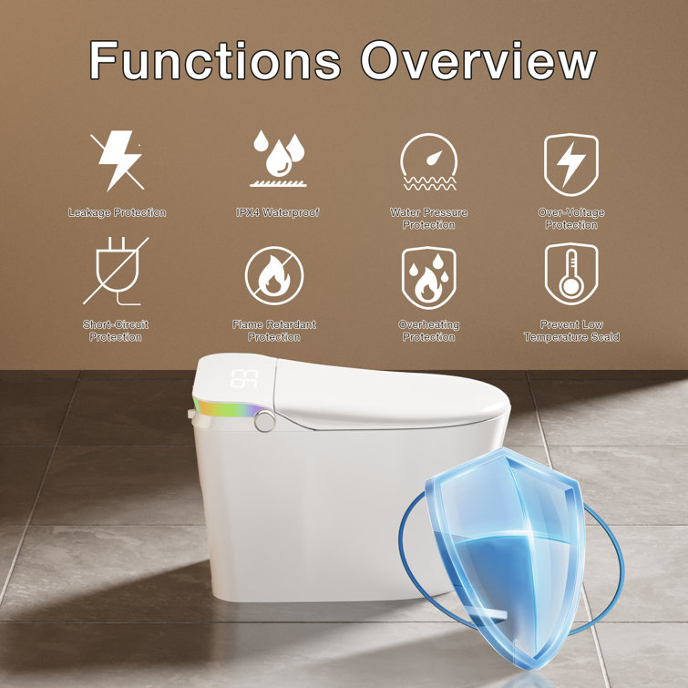 Smart White Elongated Tankless Bidet Toilet with Heated Seat and Remote
