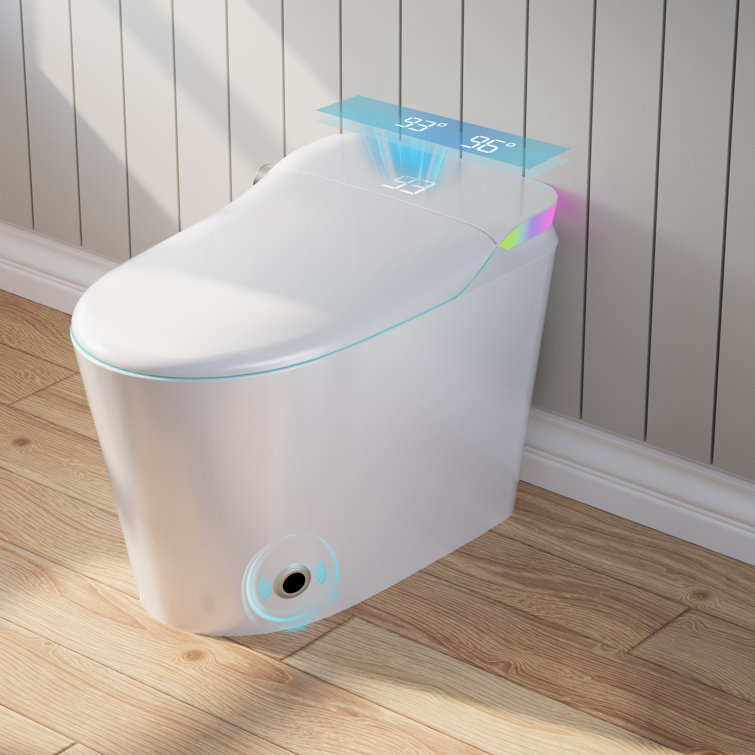Smart White Elongated Tankless Bidet Toilet with Heated Seat and Remote