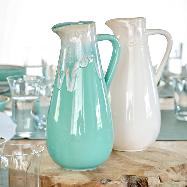White Ceramic Pitcher with Reactive Glaze Finish