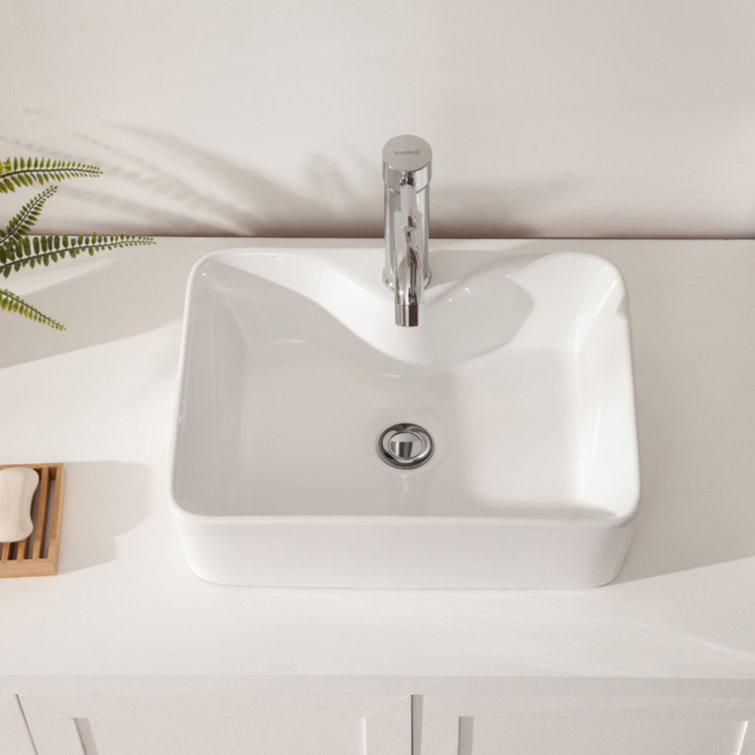 19" White Ceramic Rectangular Vessel Bathroom Sink