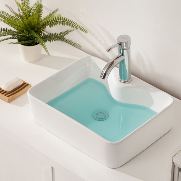 19" White Ceramic Rectangular Vessel Bathroom Sink