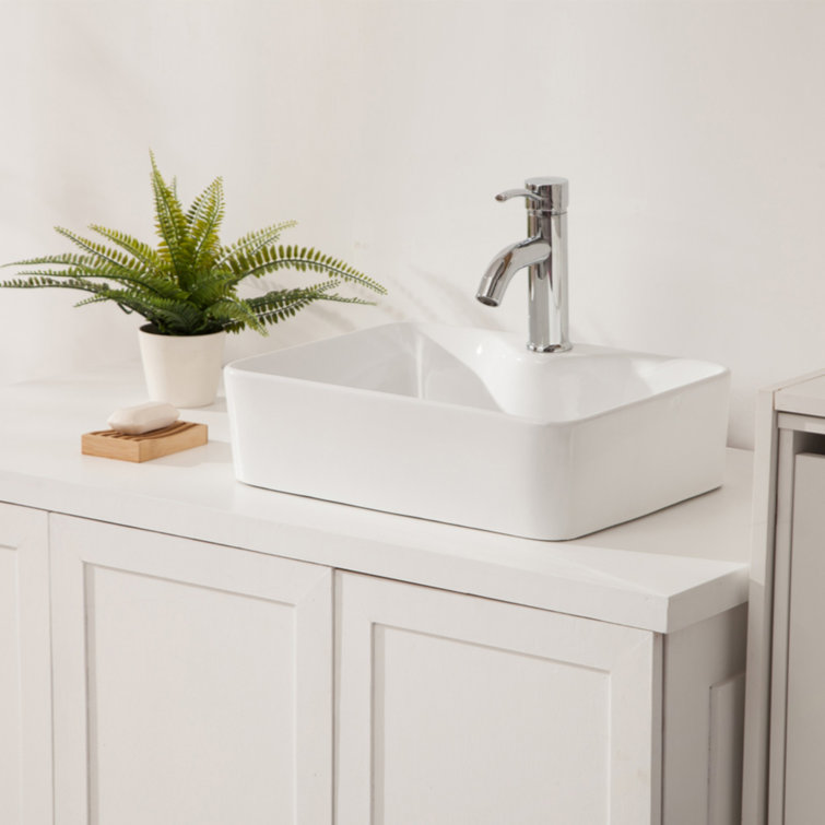 19" White Ceramic Rectangular Vessel Bathroom Sink