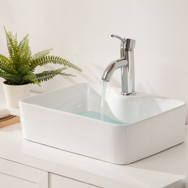 19" White Ceramic Rectangular Vessel Bathroom Sink