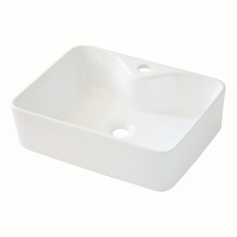 19" White Ceramic Rectangular Vessel Bathroom Sink