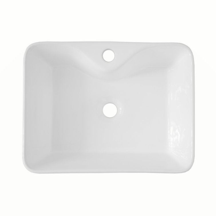 19" White Ceramic Rectangular Vessel Bathroom Sink