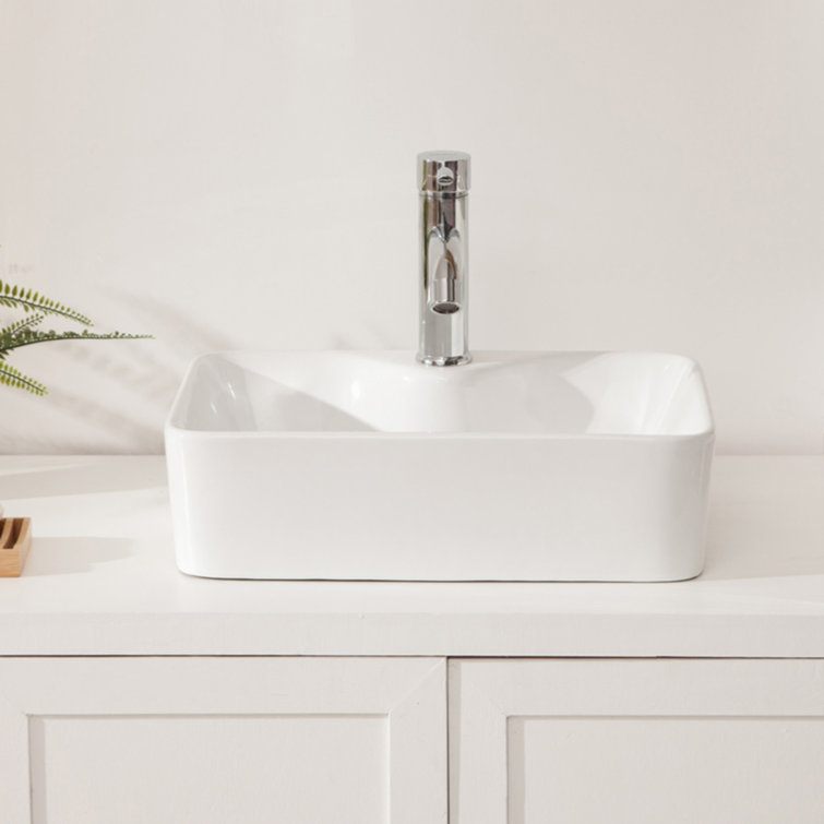 19" White Ceramic Rectangular Vessel Bathroom Sink