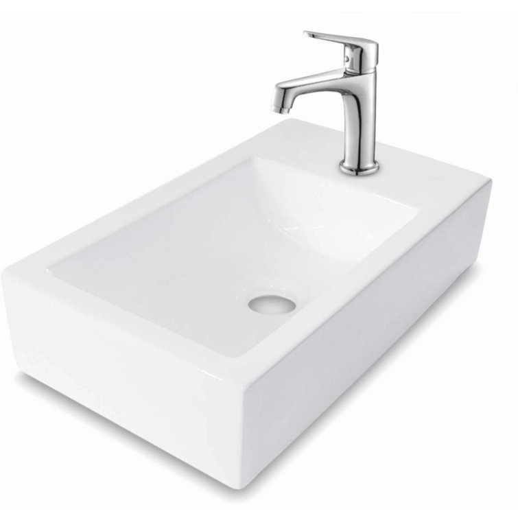 18'' White Ceramic Rectangular Wall-Mount Bathroom Sink