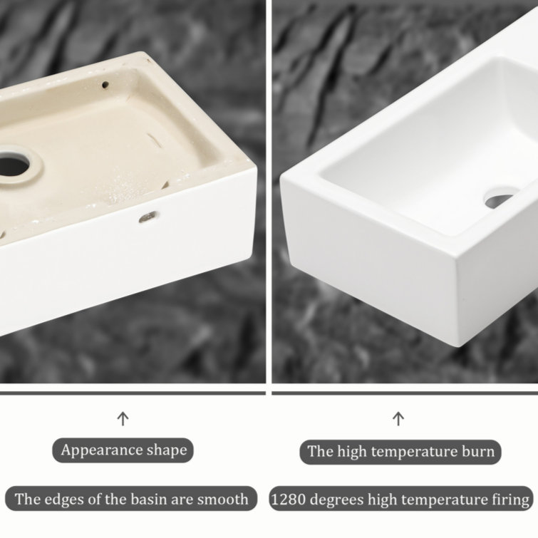 18'' White Ceramic Rectangular Wall-Mount Bathroom Sink