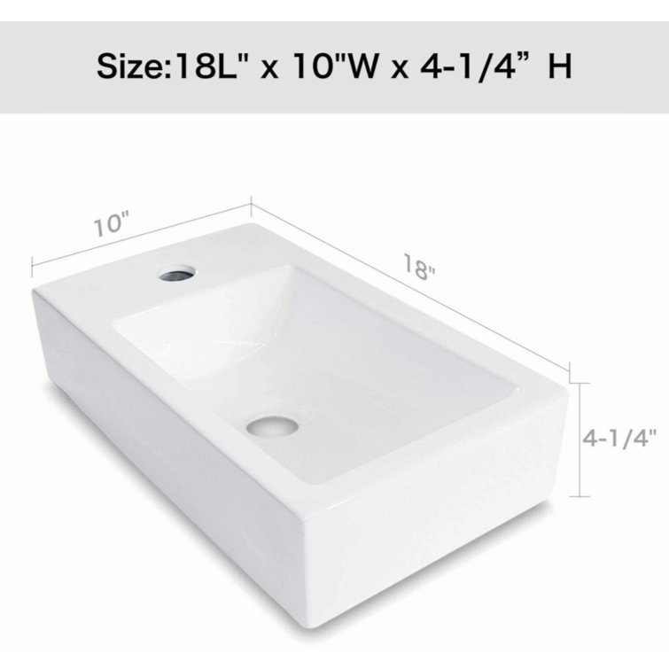 18'' White Ceramic Rectangular Wall-Mount Bathroom Sink