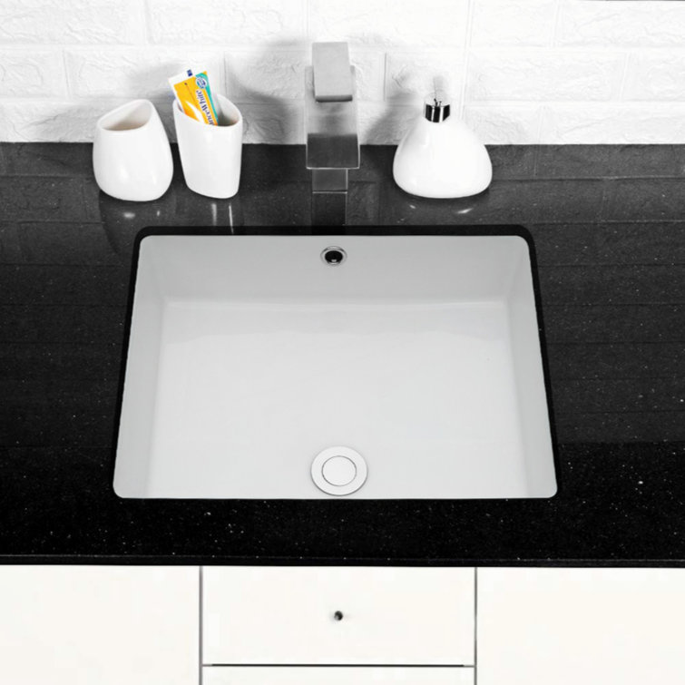 20 Inch White Ceramic Rectangular Undermount Bathroom Sink with Overflow