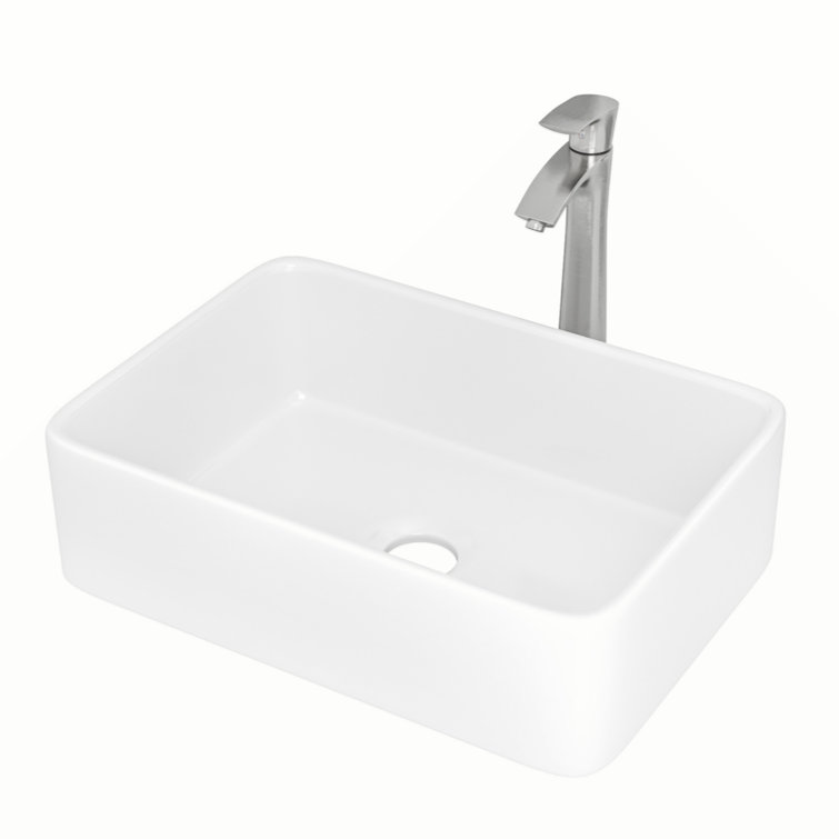 19" x 15" White Ceramic Rectangular Vessel Sink with Matte Black Faucet