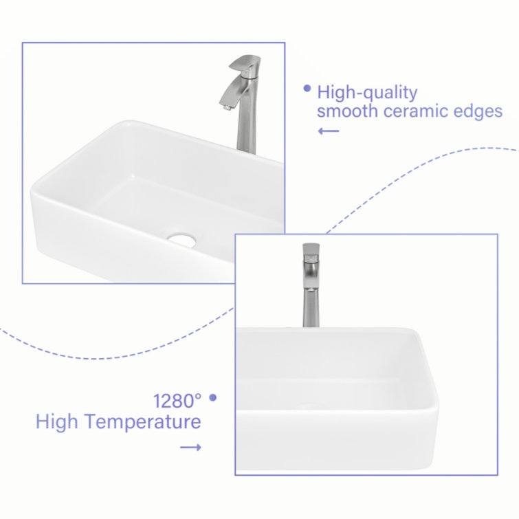 19" x 15" White Ceramic Rectangular Vessel Sink with Matte Black Faucet