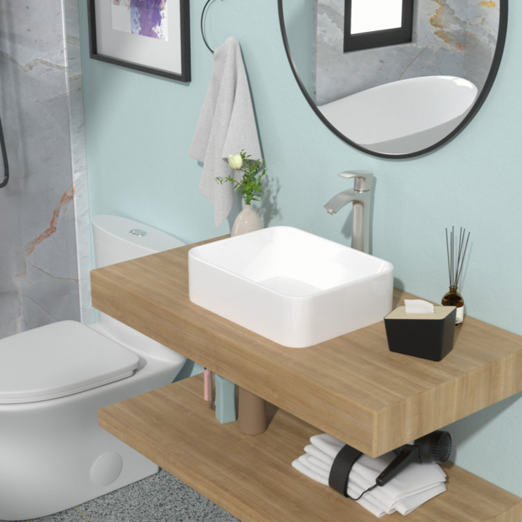 19" x 15" White Ceramic Rectangular Vessel Sink with Matte Black Faucet
