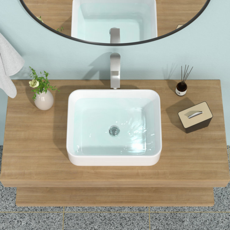 19" x 15" White Ceramic Rectangular Vessel Sink with Matte Black Faucet