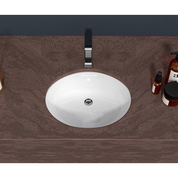 16.5" x 13.4" White Ceramic Oval Undermount Bathroom Sink with Overflow