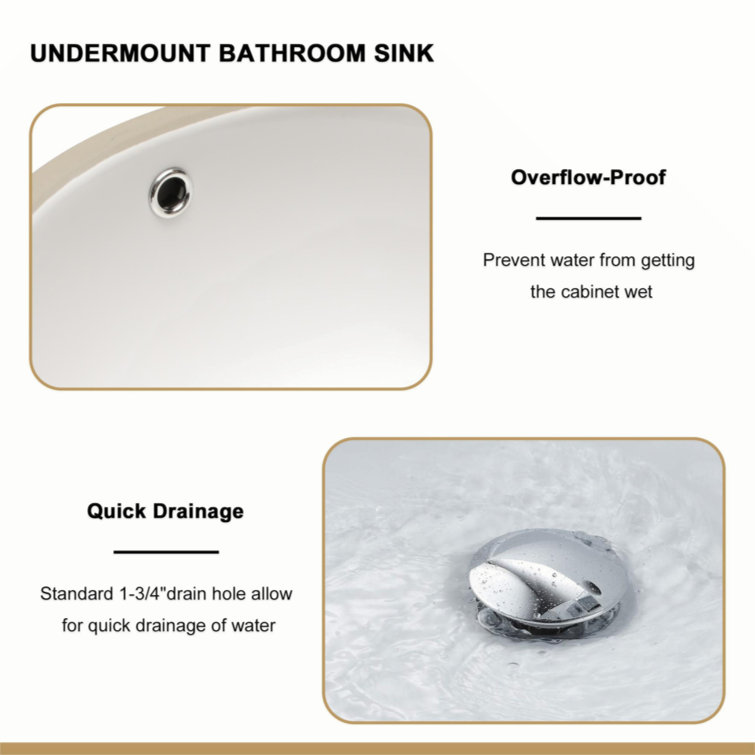 16.5" x 13.4" White Ceramic Oval Undermount Bathroom Sink with Overflow