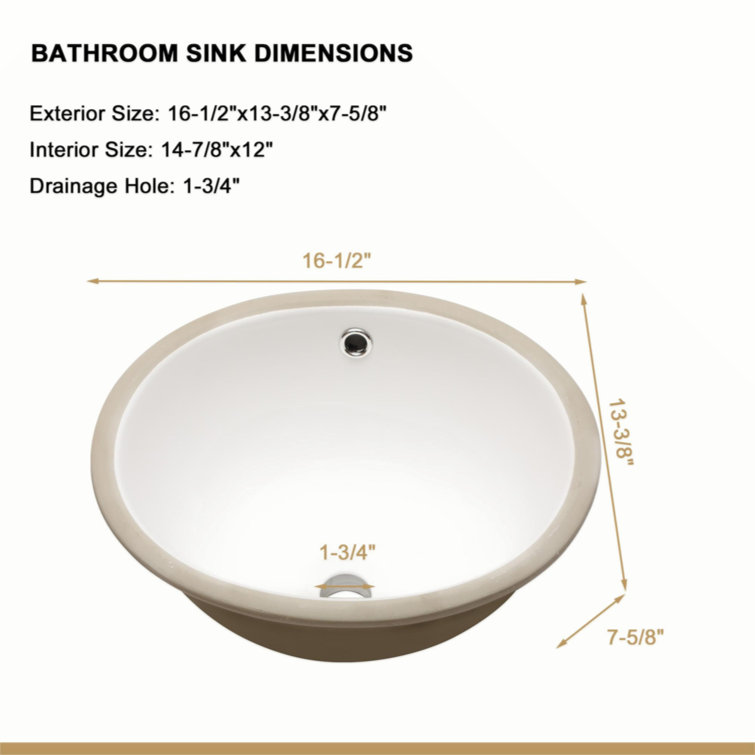 16.5" x 13.4" White Ceramic Oval Undermount Bathroom Sink with Overflow