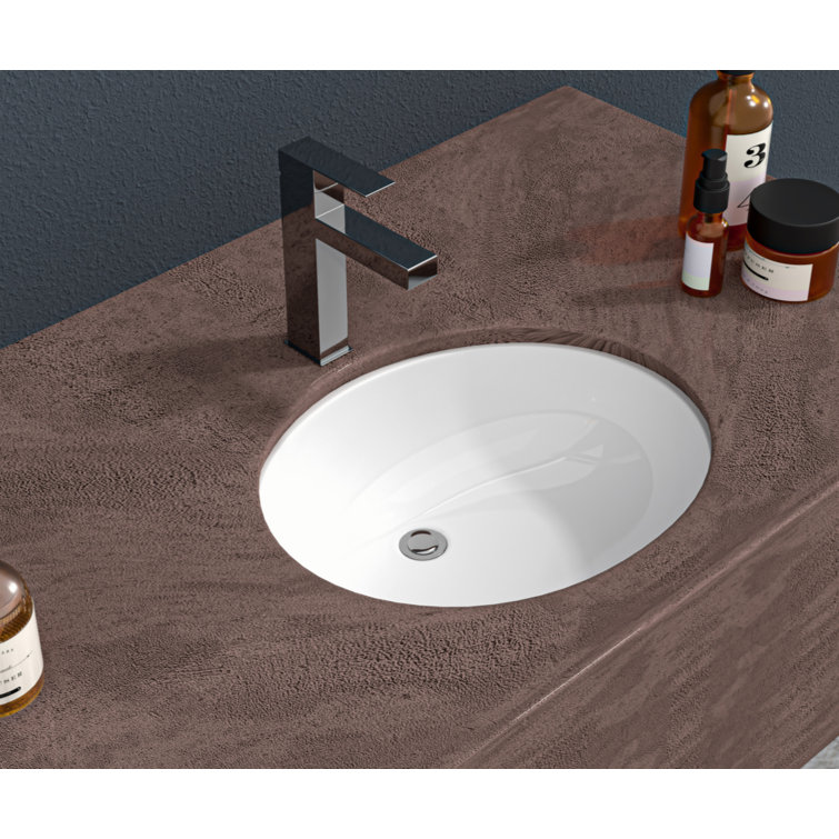 16.5" x 13.4" White Ceramic Oval Undermount Bathroom Sink with Overflow