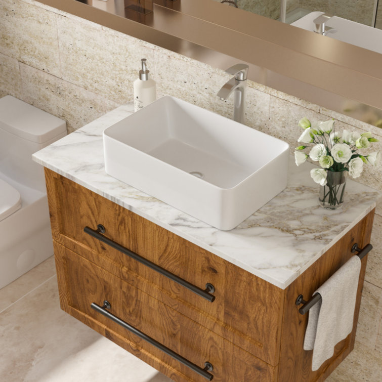21" x 14" White Ceramic Rectangular Vessel Sink