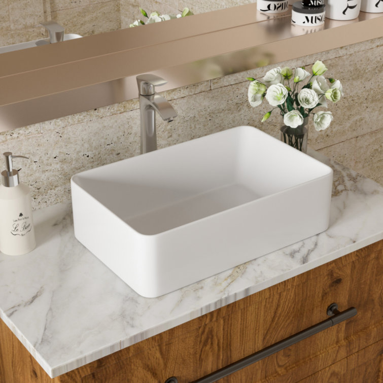 21" x 14" White Ceramic Rectangular Vessel Sink