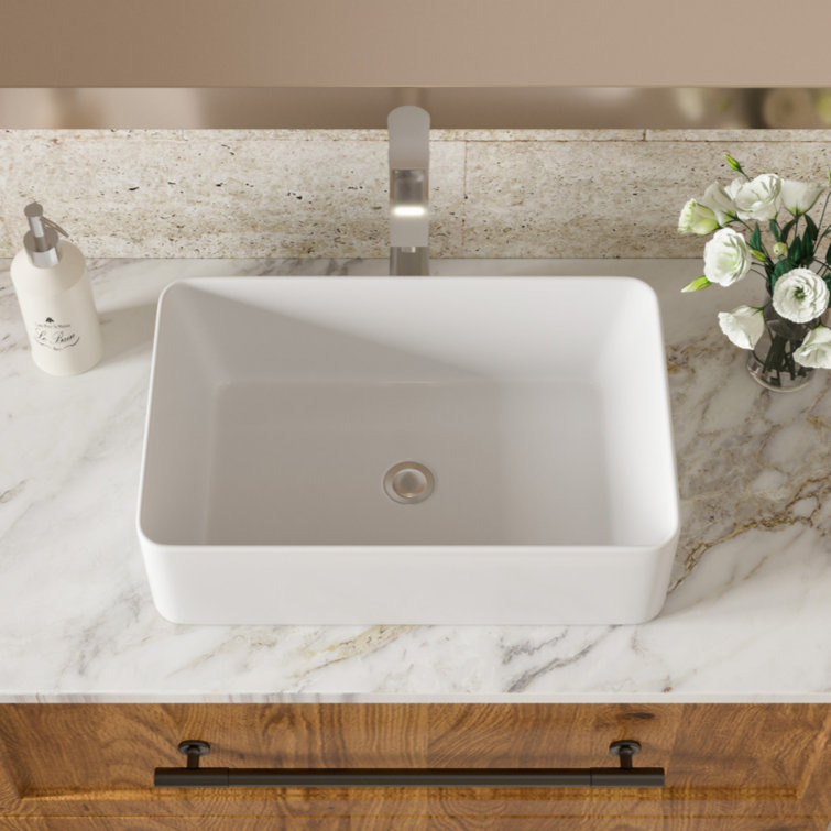 21" x 14" White Ceramic Rectangular Vessel Sink