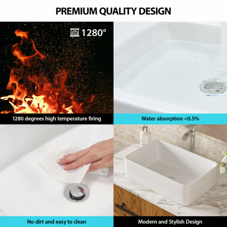 21" x 14" White Ceramic Rectangular Vessel Sink