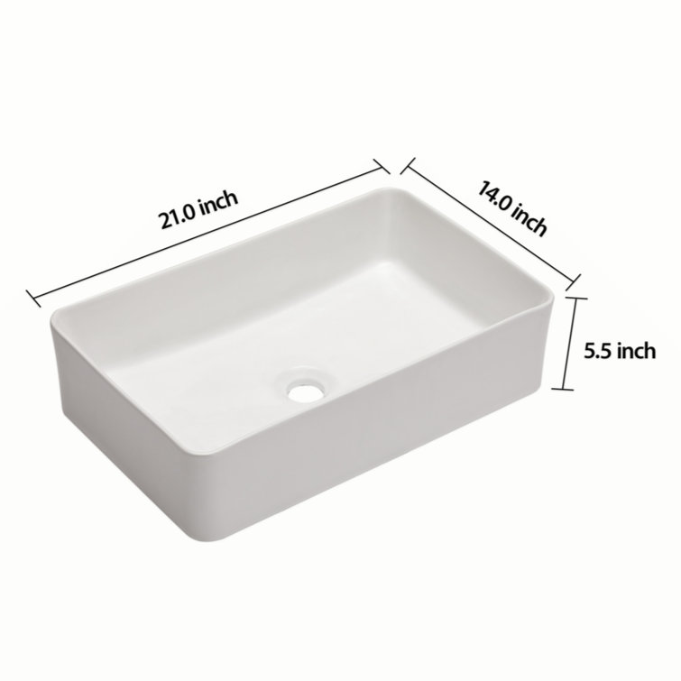 21" x 14" White Ceramic Rectangular Vessel Sink