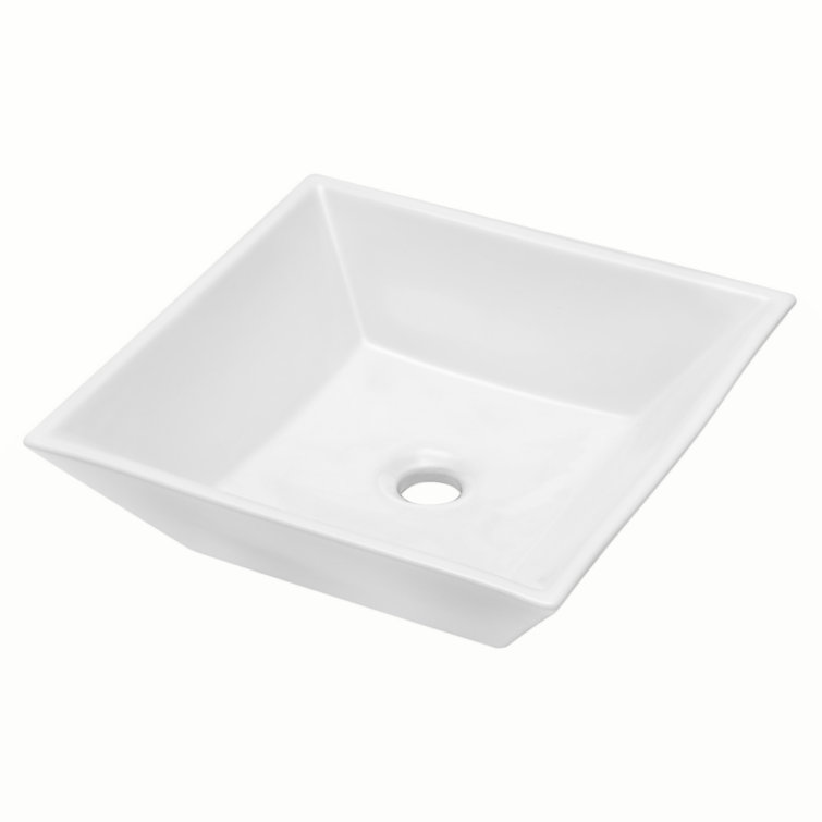 16-Inch White Ceramic Square Vessel Bathroom Sink