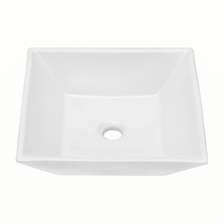 16-Inch White Ceramic Square Vessel Bathroom Sink