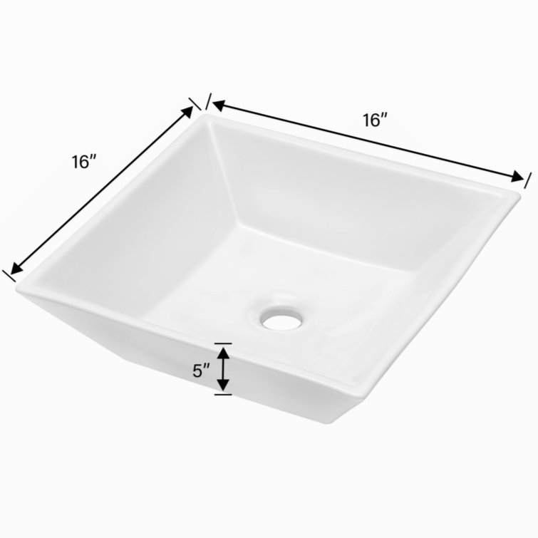 16-Inch White Ceramic Square Vessel Bathroom Sink