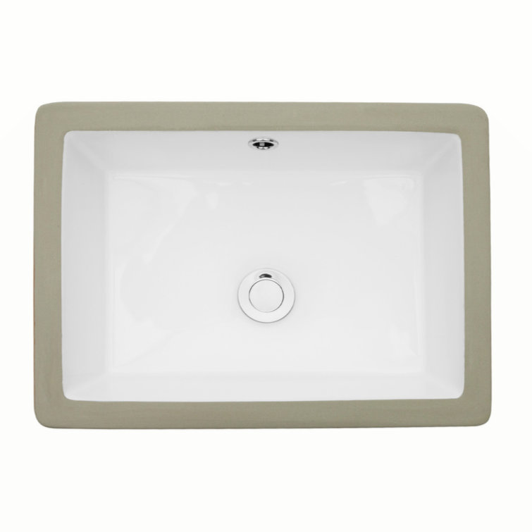22" White Ceramic Rectangular Undermount Bathroom Sink with Overflow