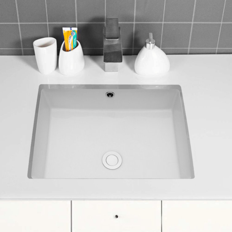 22" White Ceramic Rectangular Undermount Bathroom Sink with Overflow