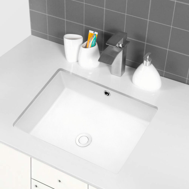 22" White Ceramic Rectangular Undermount Bathroom Sink with Overflow